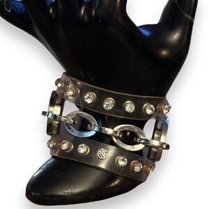 Clear wide rubber bracelet with rhinestone and chain detail